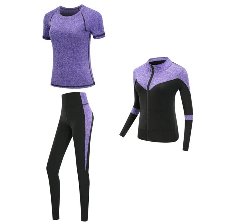 Quick dry women sportswear yoga set fitness gym yoga clothing suit sets coat+bra+t shirt+leggings 2019 workout running training