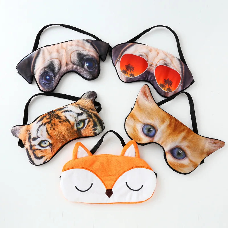 Travel Sleeping Blindfold Novelty Lifelike 3D Animal Eye Mask Funny Cat Tiger Pug Glasses Dog Cartoon Fox Eye Patch Sleep Mask Ürün ana görseli