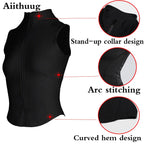 Aiithuug Athletic Zip Up Sweat Vest Jacket Sleeveless Running Yoga Tops High Neck Shirts Sports Top Fitness Women Workout Tops
