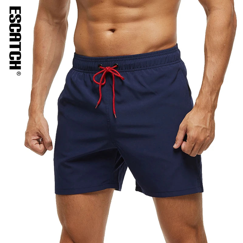 Escatch 2026 Summer Man Swimwear Solid Fashion Quick Dry Drawstring Elastic Waist Surfing Zipper Pocket Gym Beach Pants Shorts Ürün ana görseli