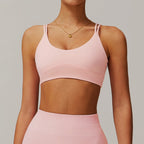 Womens Nude Cross Back Double Shoulder Straps Design High Stretch Push up Top Fitness Yoga Sport Bra