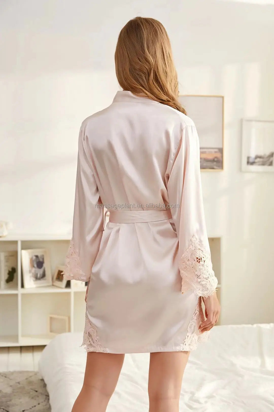 Lace Bride Robe Wedding Party Solid Color Bridal Satin Bride and Bridesmaid Robes