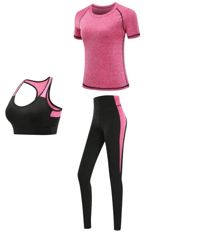 Quick dry women sportswear yoga set fitness gym yoga clothing suit sets coat+bra+t shirt+leggings 2019 workout running training