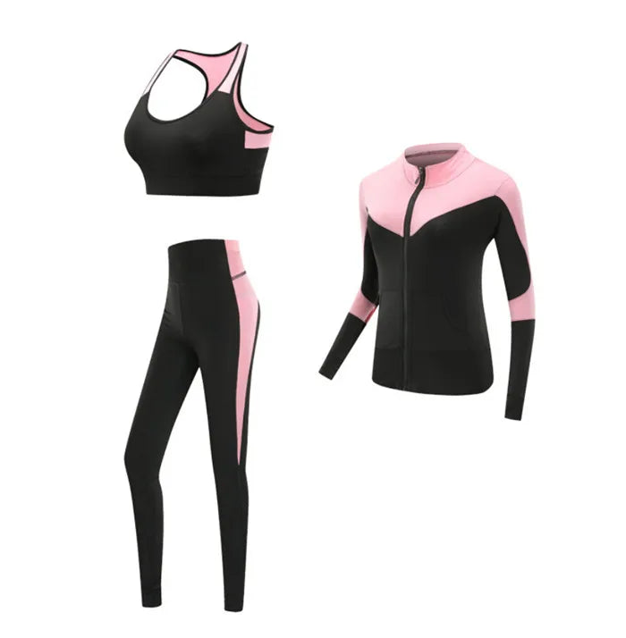 Quick dry women sportswear yoga set fitness gym yoga clothing suit sets coat+bra+t shirt+leggings 2019 workout running training
