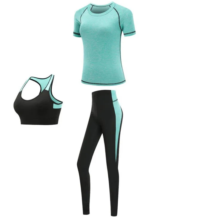 Quick dry women sportswear yoga set fitness gym yoga clothing suit sets coat+bra+t shirt+leggings 2019 workout running training