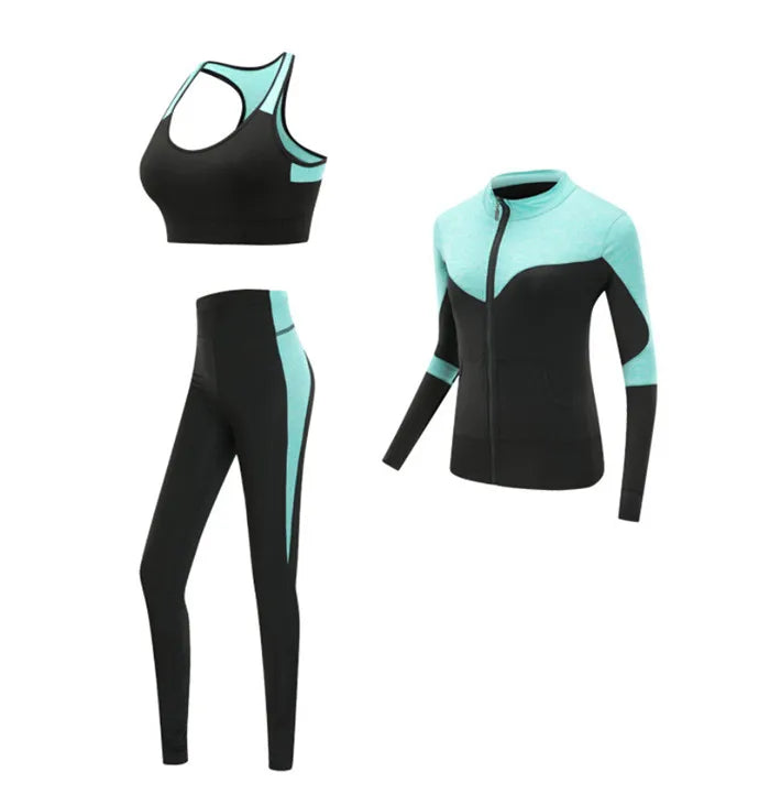 Quick dry women sportswear yoga set fitness gym yoga clothing suit sets coat+bra+t shirt+leggings 2019 workout running training