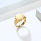 Customized Women Signet Ring, Chunky Round Top Initial Letter Stamp, Stainless Steel Punk Candid Fashion Jewelry Gift To Girls