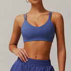 Womens Nude Cross Back Double Shoulder Straps Design High Stretch Push up Top Fitness Yoga Sport Bra