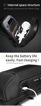 BANGE Hot Chest Bag New Anti-thief Men Crossbody Bag Waterproof Shoulder Bags USB Charging Short Trip For Male Travel Pack