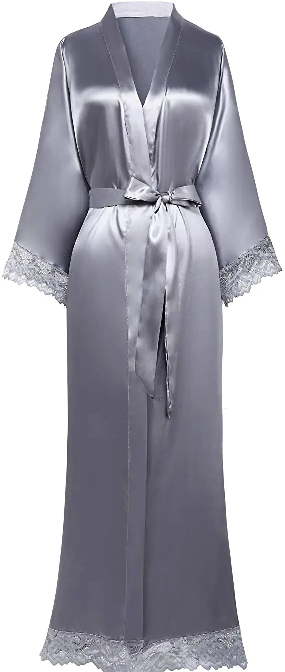 2019 New Silk Satin Lace Robes Bridesmaid Bride Robes Wedding Long Robe Bathrobe Womens Robe Lingerie Robe