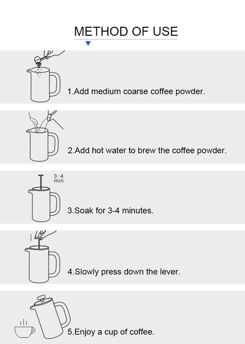 1.5L Coffee Maker French Press Stainless Steel Espresso Coffee Machine French Press Double-Wall Insulated Coffee Tea Maker Pot