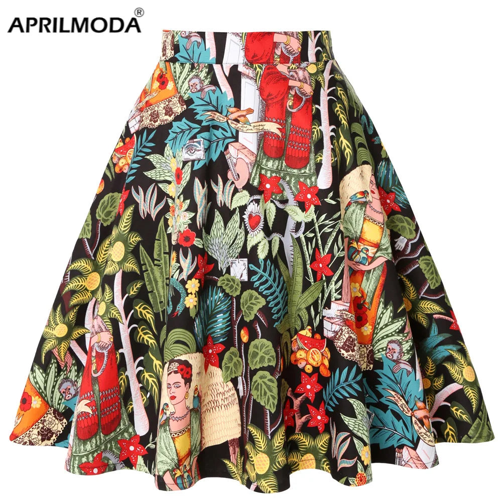 Women's Runway Cotton Retro Vintage Skirt Black Faldas High Waist A Line Rockabilly Jupe 50s Swing Umbrella Skirts Pin Up Skater Main image
