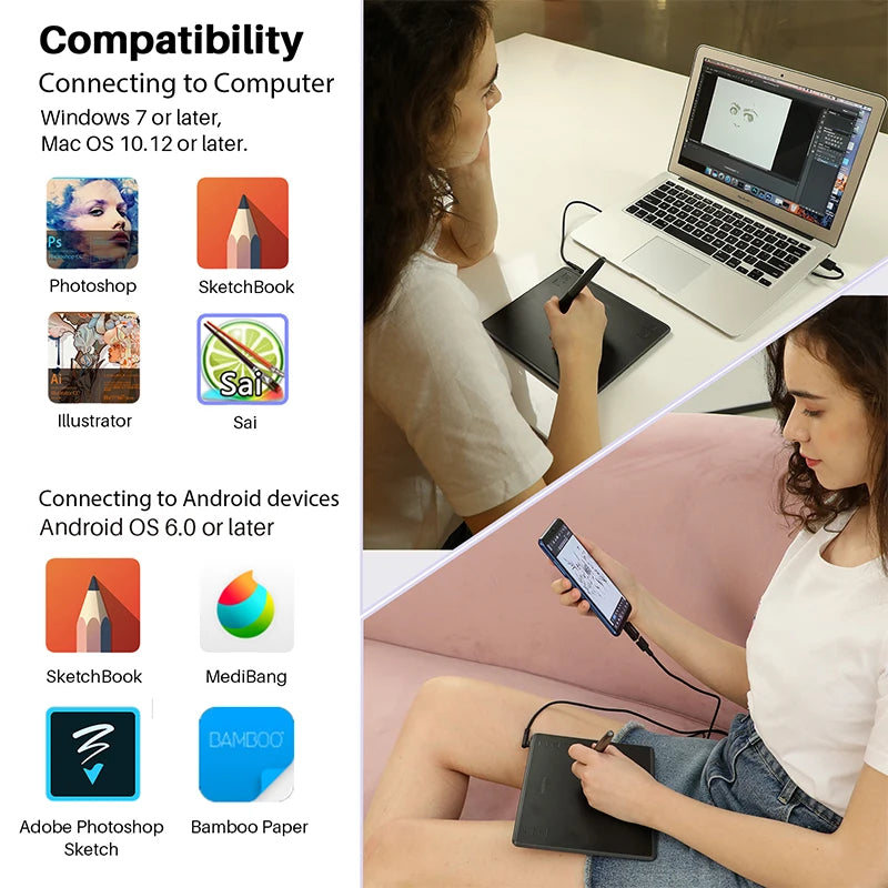 HUION HS64 Graphic Tablet 6Inch Drawing Tablets Digital Pen Pad Writing Drawing Board 8192 Stylus for Android Windows Mac Laptop