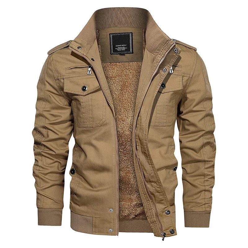 MAGCOMSEN Men's Fleece Jackets Windbreaker Coats Fall Winter Thermal Bomber Jackets Multi-pockets Stand Collar Motorcycle Jacket