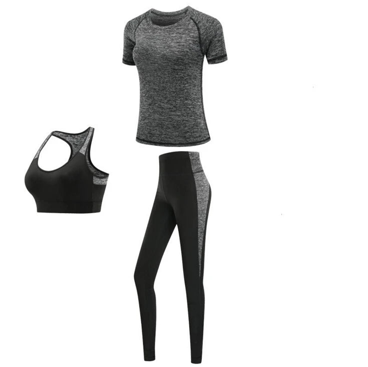 Quick dry women sportswear yoga set fitness gym yoga clothing suit sets coat+bra+t shirt+leggings 2019 workout running training