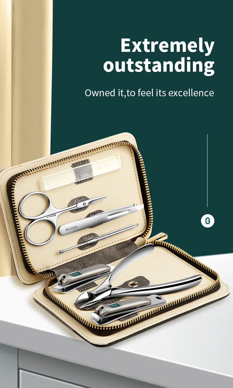 MR.GREEN Manicure Set Color Contrast sets Nail Clippers Cutter Tools Kits Stainless Steel Pedicure Travel Case for man woman
