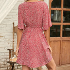 2024 Europe and the United States spring and summer new women's dress print V-neck short-sleeved casual loose dress women