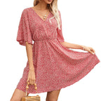 2024 Europe and the United States spring and summer new women's dress print V-neck short-sleeved casual loose dress women