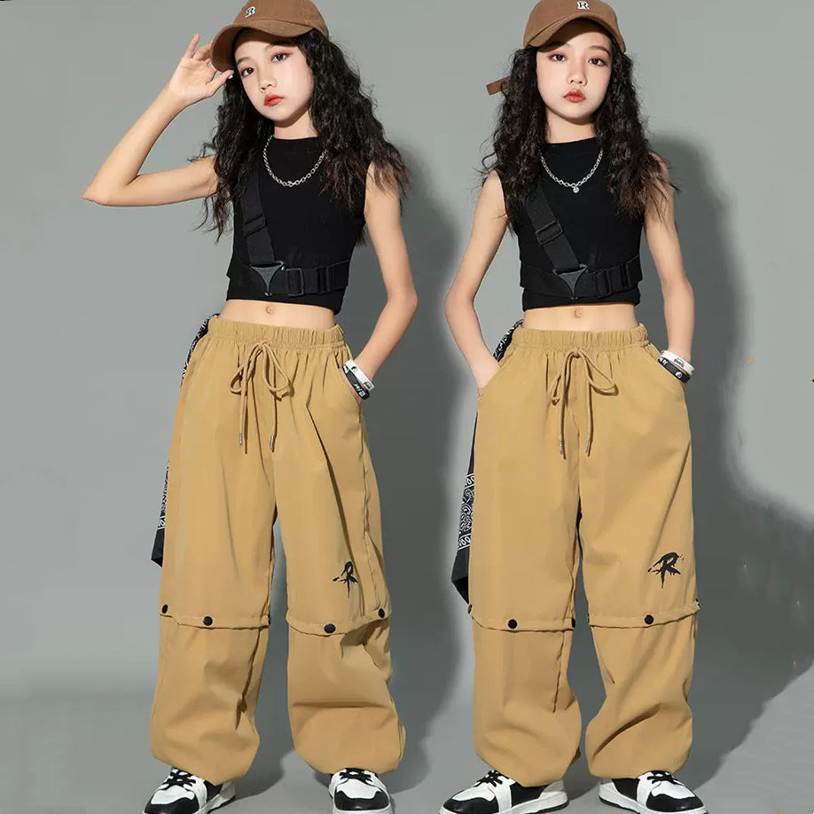 Cargo Pants for Teenage Kids New Summer Streetwear Hip Hop Sweatpants for Girls Baggy Wide Leg Straight Trousers 6 8 10 12 14 Y