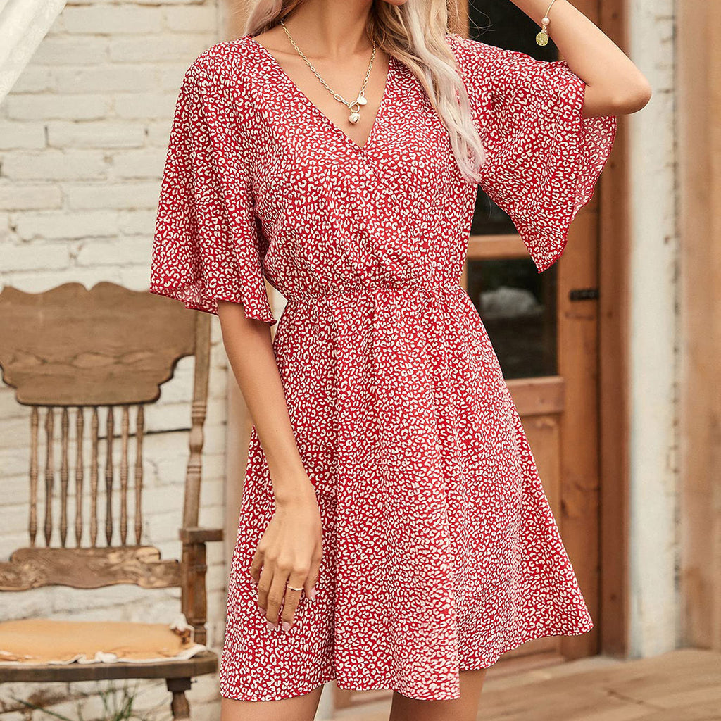2024 Europe and the United States spring and summer new women's dress print V-neck short-sleeved casual loose dress women