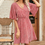 2024 Europe and the United States spring and summer new women's dress print V-neck short-sleeved casual loose dress women