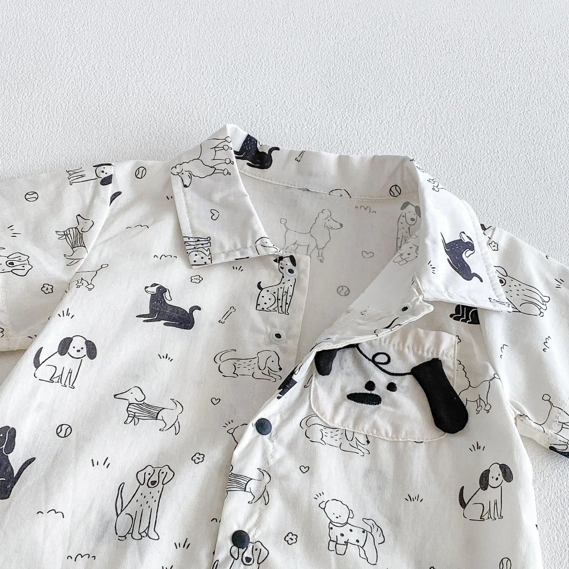 0-2Y Summer Baby Boy Clothes Full Of Dog Print Single Breasted Toddler Rompers Short Sleeve Cute Baby Boy Outfit