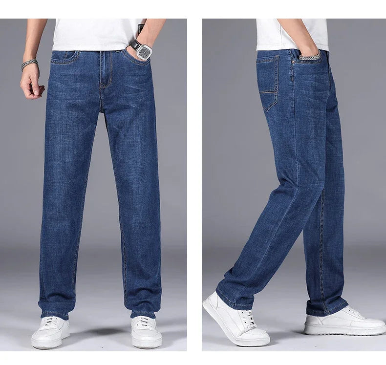 Man Pants Office Business Jeans Men Classic Blue Black Cotton Stretch Straight Denim Pants Male Brand Trousers