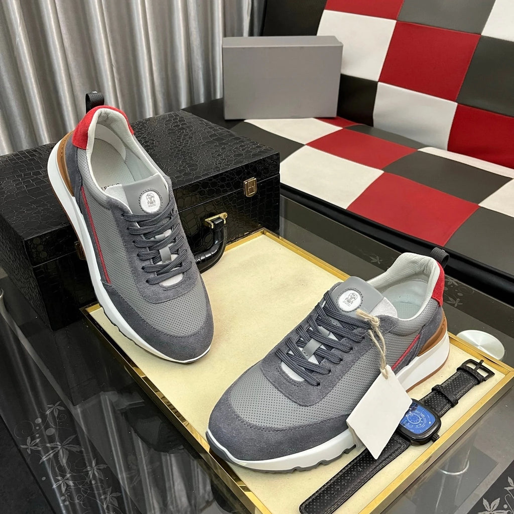 Luxury Brand Men's Shoes Handmade Casual Sneakers Jacquard Nylon Fabric with Suede Hiking Cycling Running Shoes Holiday Gifts