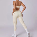 Seamless Yoga Sets Sports Fitness High Waist Hip-lifting Shapeing Trousers Backless Bra Suit Workout Gym Leggings Sets for Women