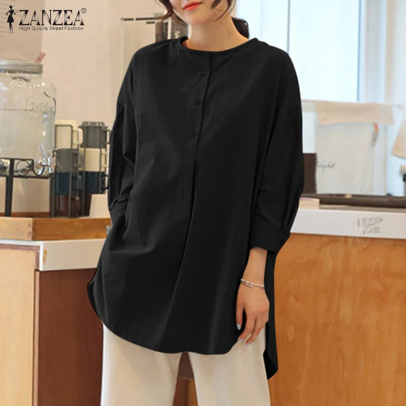 ZANZEA Fashion Autumn Long Sleeve Blouse Women Baggy Shirt Elegant Solid OL Work Tops Causal Loose Holiday Work Blusas Mujer