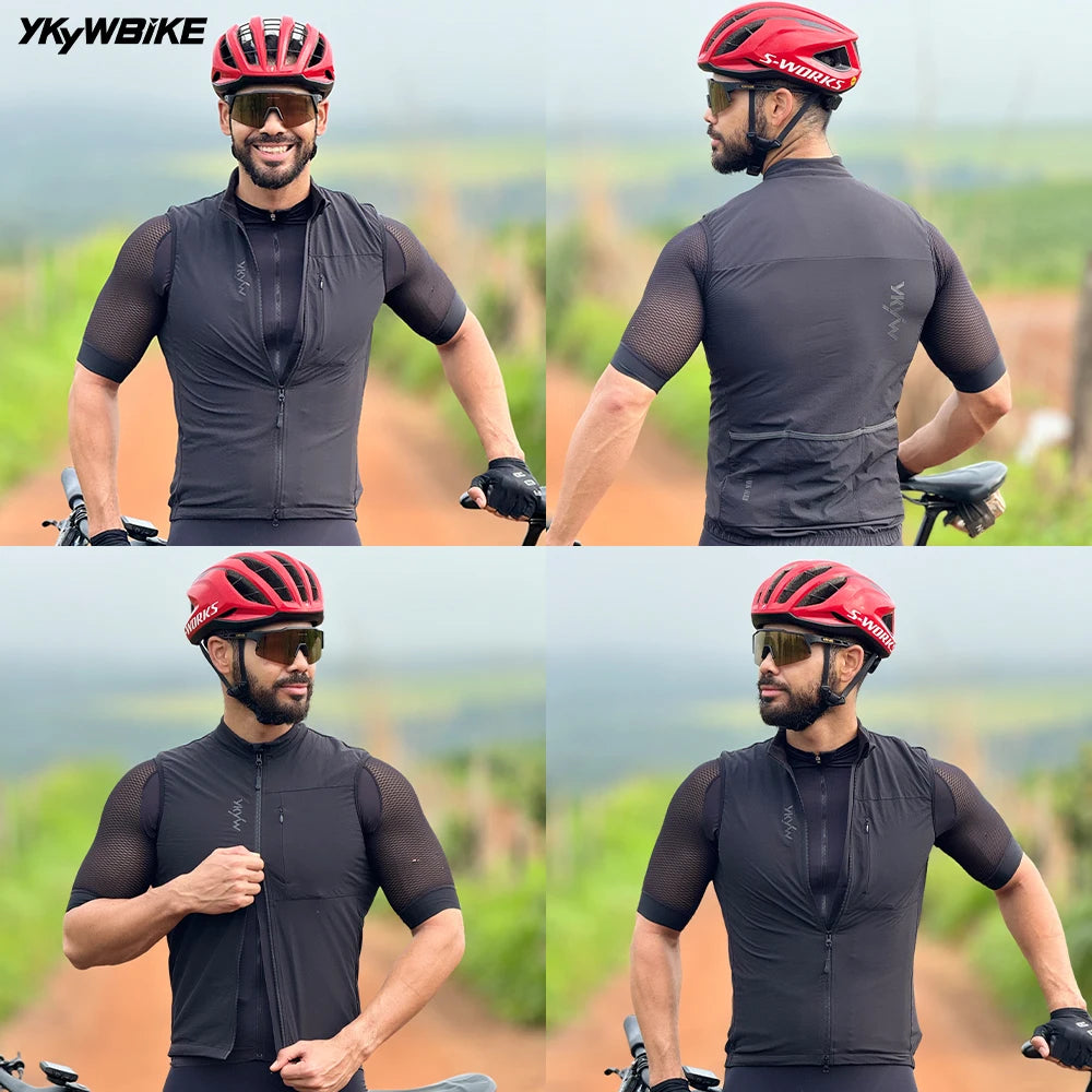 YKYWBIKE Men Cycling Gelit Thermal Fleece Bicycle Windbreaker Sleeveless Bike Vest Windproof Waterproof Cycling