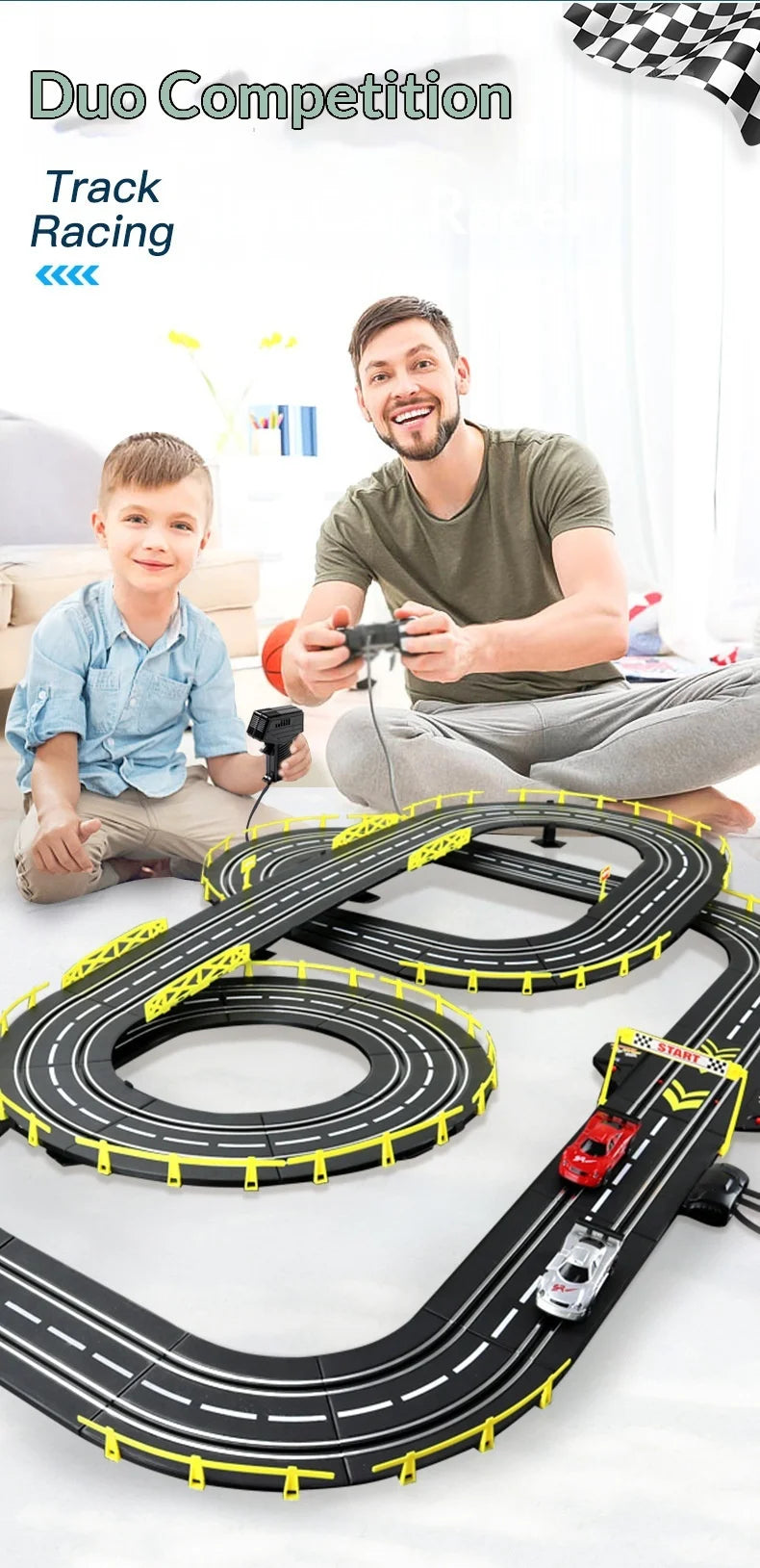 Electric Remote Control Slot Car Track Large 2-Player Competitive Dual Mode Remote Adjustable Splicing Kids Adults Gift Toy Set