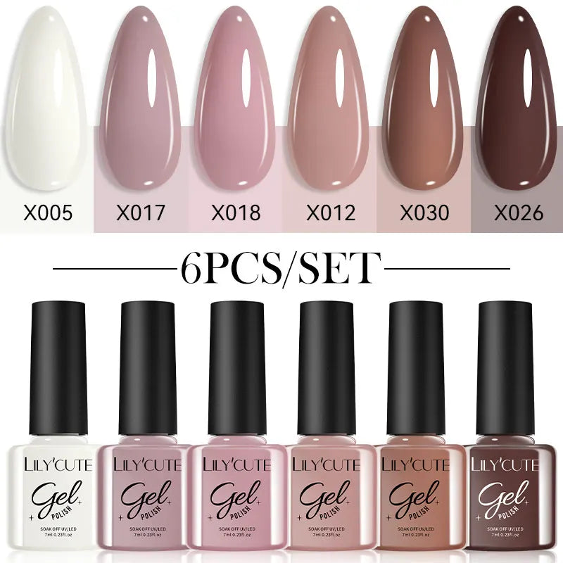 LILYCUTE 6PCS Gel Nail Polish Set Summer Neon Nail Gel Kits For DIY Nail Vernis Semi Permanent UV Lamp Gellak Nail Varnish Set