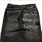 American Y2K Street Trend Letter Embroidered Loose Jeans Men Harajuku New Hip Hop Oversized Wide-leg Pants Unisex Mopping Jeans