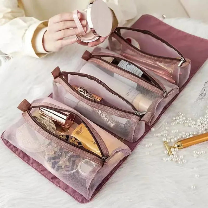 4 in 1 Cosmetic Bag For Women Zipper Mesh Separable Cosmetics Pouch Ladies Foldable Nylon Bag Rope Makeup Bag Kosmetyczka Ürün ana görseli