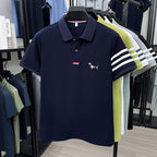 luxury brand men's high quality short sleeves polo shirt lapel embroidery puppy cuff stripe t-shirt business leisure men's wear
