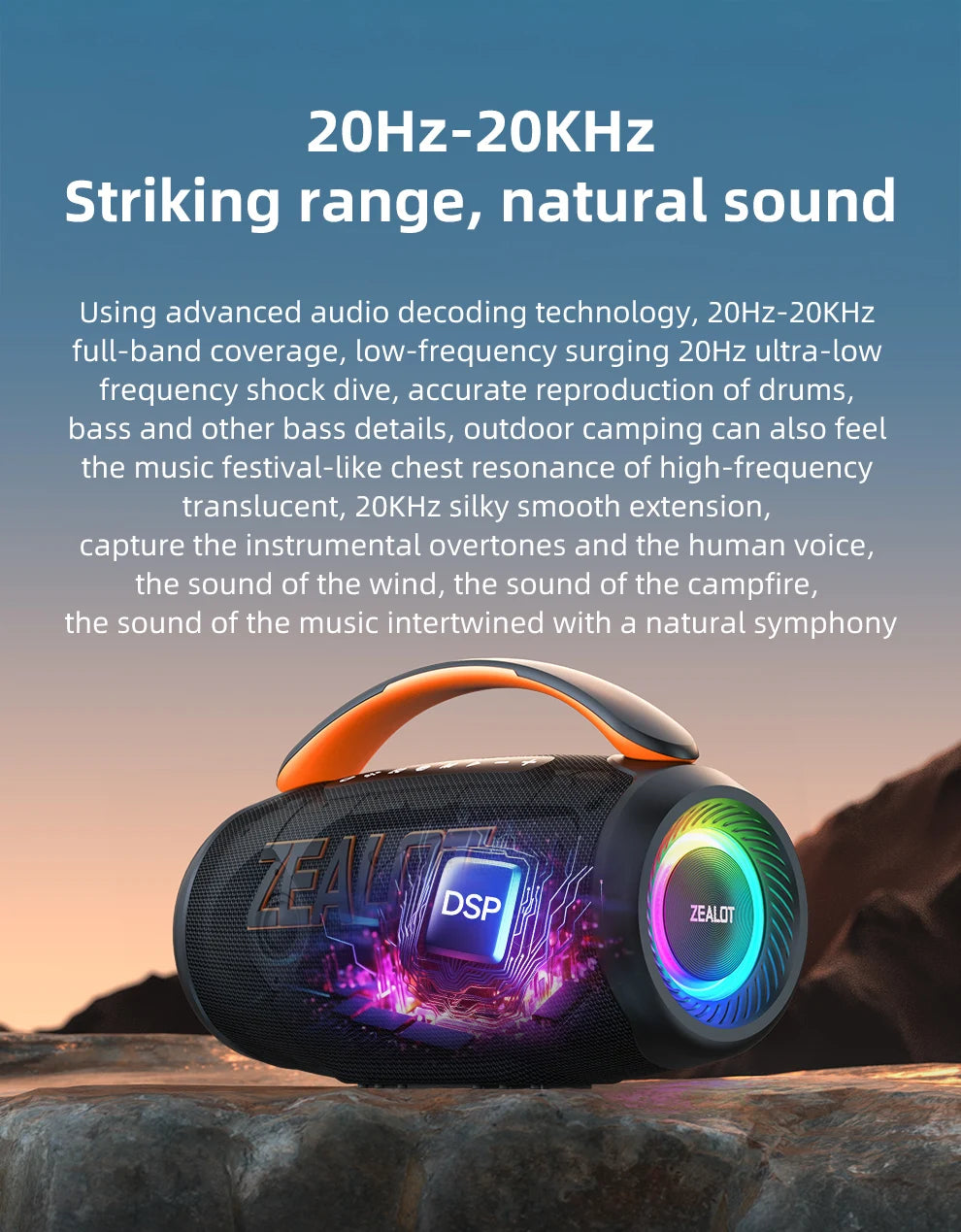 zealot-P12 Speaker 60W Bluetooth Speaker Portable Speaker with 10-Hour Playtime, Portable Handle, for Camping, Party,TWS,AUX