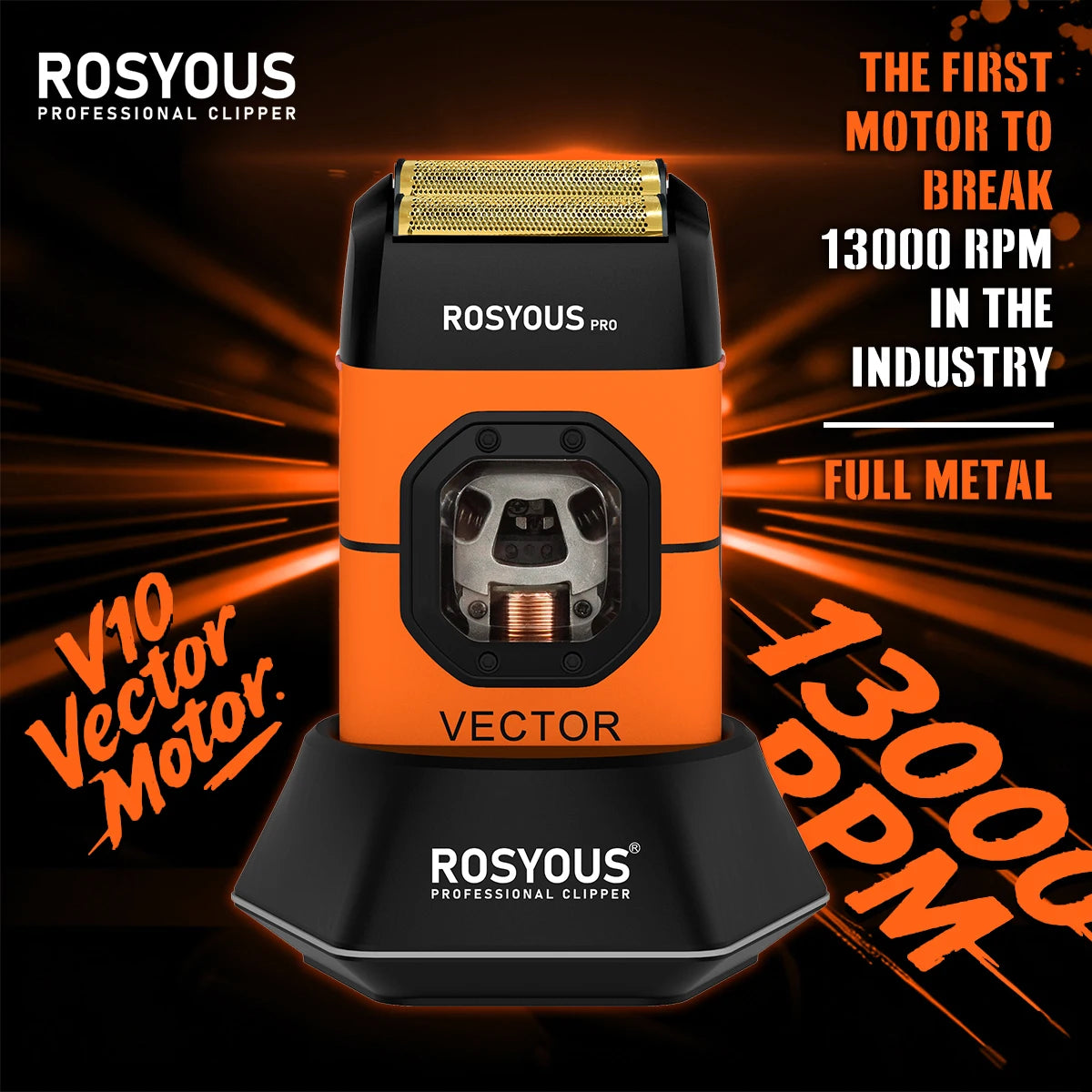 ROSYOUS RS-999 Man Electric Shaver 13000RPM Magnetic Vector Motor Full Metal with Dock 2000mAh Barbershop Beard Trimmer Machine Ürün ana görseli