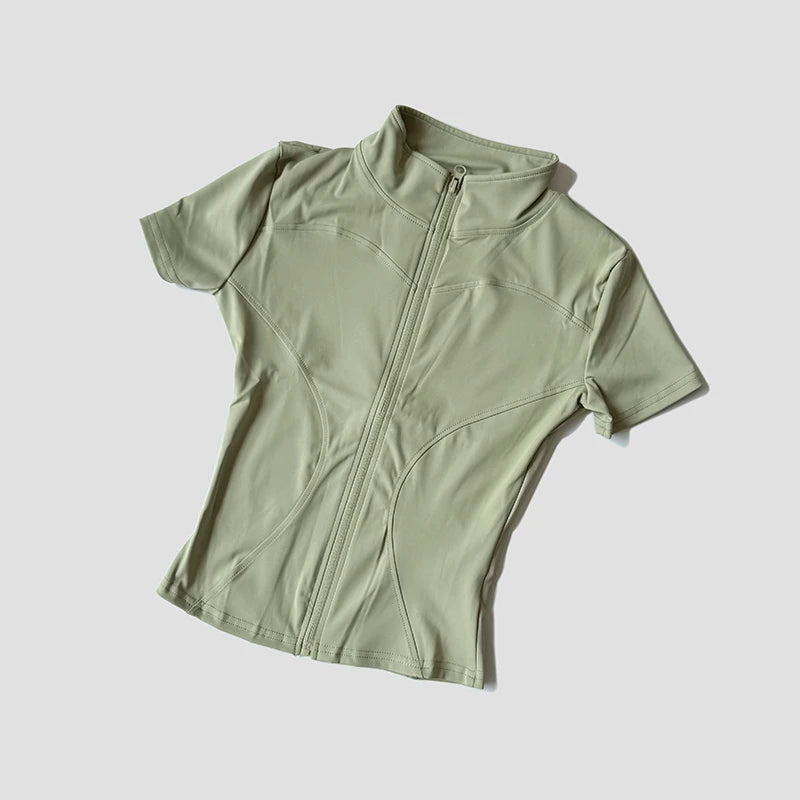 Slim Fit Short Sleeve Yoga Shirt Women's Stand Collar Zipper Jacket High End Running Sport Fitness Top