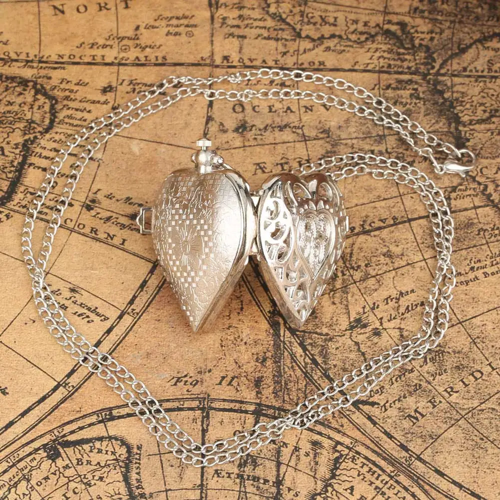 Stylish romantic heart-shaped diamond quartz women's necklace pocket watch souvenir gift for girls