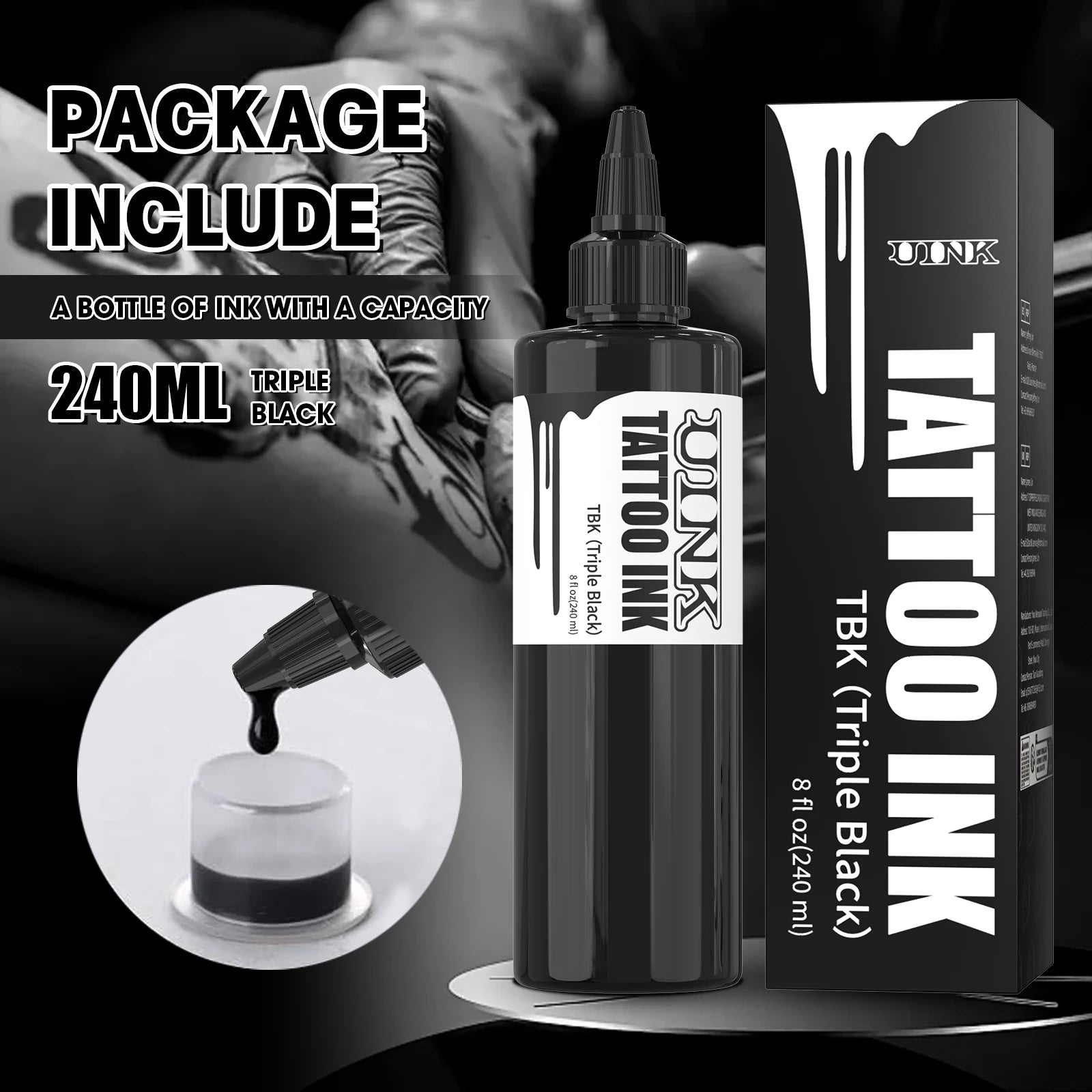 DQFART 240ml Triple Black/Withe Professional Tattoo Ink For Permanent Semi-permanent Skin Body Art Pigment Tattoo Supplies Ürün ana görseli