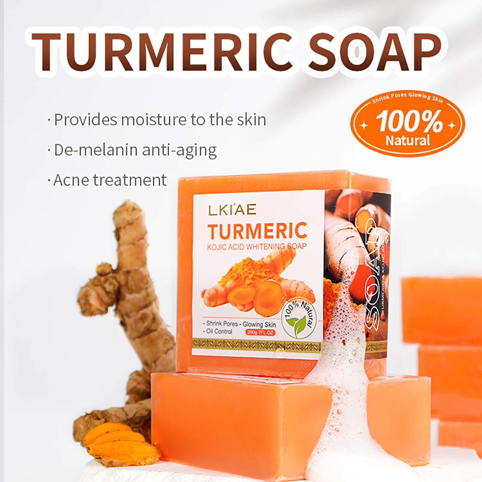 Natural Turmeric Whitening Body Wash, Deeply Clean Skin, Remove Dark Spot, Pimple, Acne, Smooth Skin, For Face & Body Soap Bar Ürün ana görseli