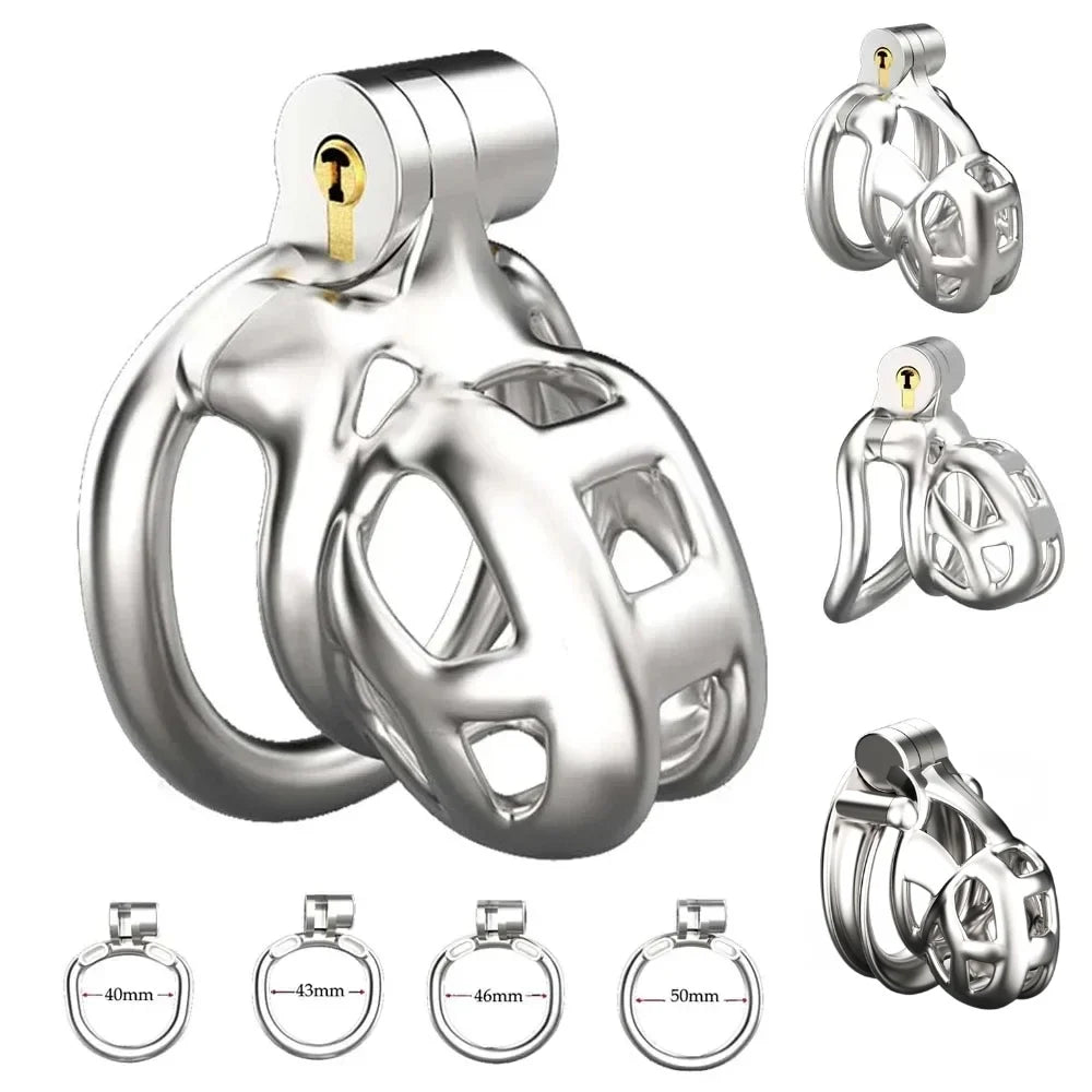 Stainless Steel Male Chastity Cage Cock Mamba Penis Ring Chastity Belt BDSM Erotic Urethral Lock Double-Arc Ring Sex Toy