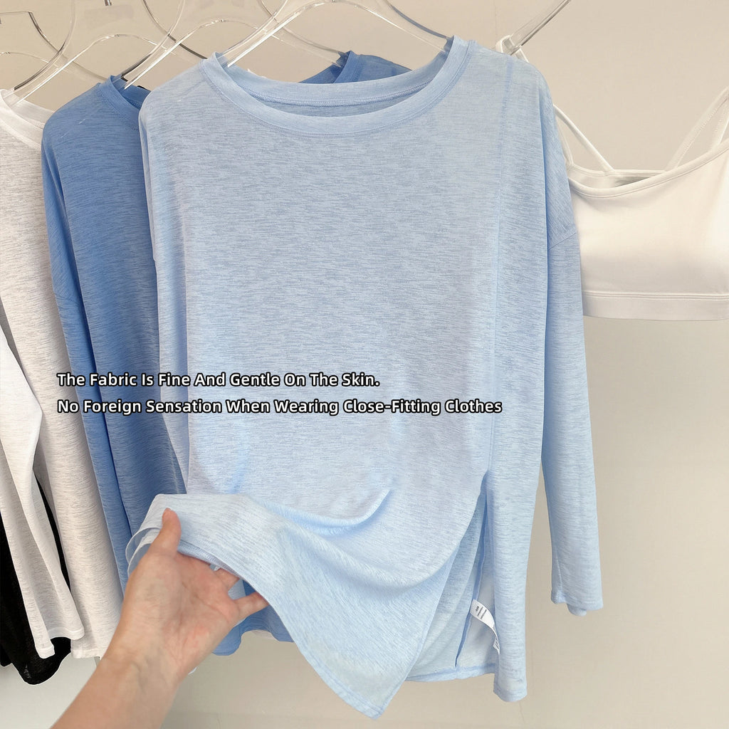 Breathable Long Sleeve Yoga Cover up Lightweight Quick Dry Running Top for Women Loose Fit Simple Sport Fitness Outdoor Leisure