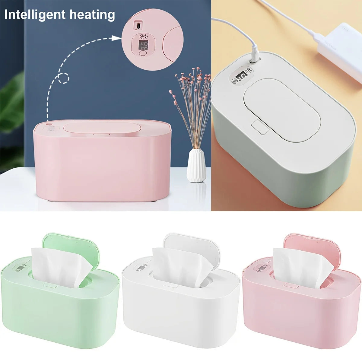 Baby Wipe Warmer with Digital Display Large Capacity Baby Wet Wipes Warmer Dispenser USB Powered, Adjustable Temperature Heating Ürün ana görseli
