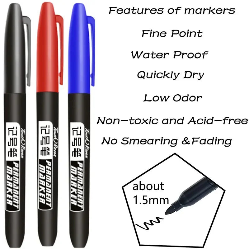 1/6 PCS Permanent Marker Pen Manga Drawing Markers Black Blue Red Waterproof Ink Sketch Pens Stationery Art School Supplies Secondary image