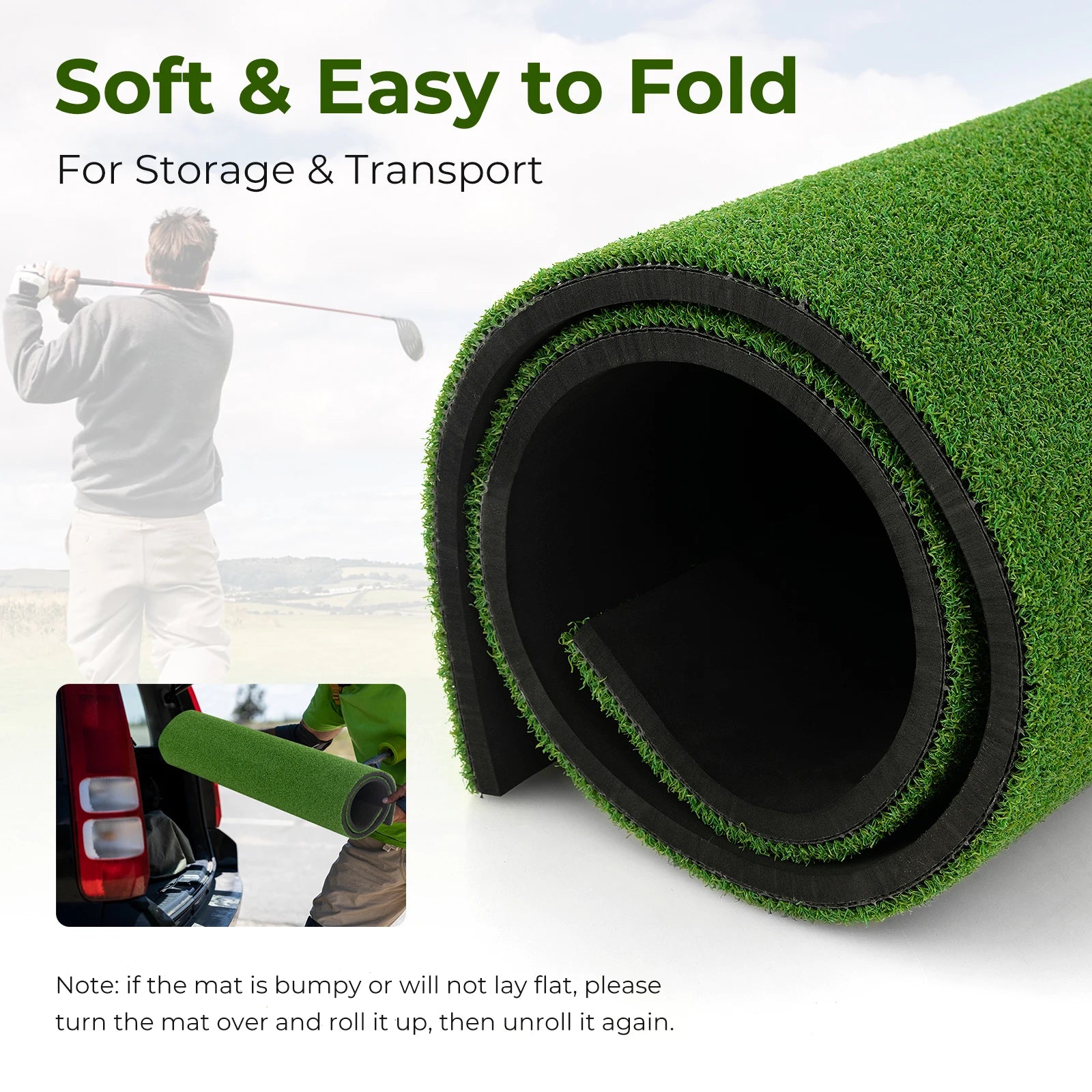 Golf Practice Mat with Artificial Grass, 5 x 4 Feet Indoor Outdoor Hitting Pad with Rubber Tees & Alignment Rods, Golf Mat