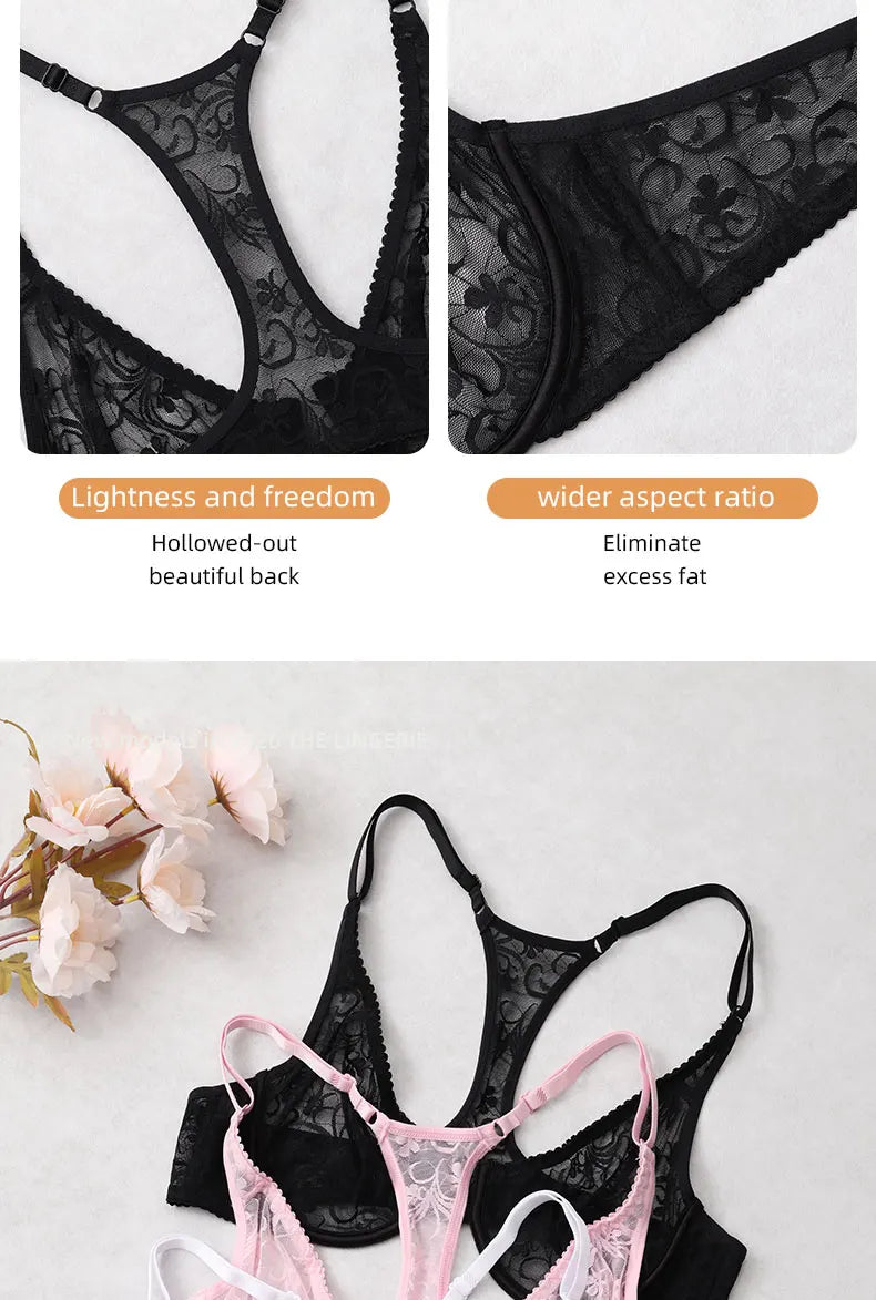 Front Button Women's Bra Lace Sheers Unpadded Sexy Lingerie BH Tops Flower knitting Brassiere Underwire Underwear Plus Size Bras