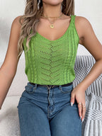 Spring Summer Casual V Neck Hollow Out Knitted Vest Solid Color Sleeveless Tops Orange Green White Khaki 2026 Women Clothes