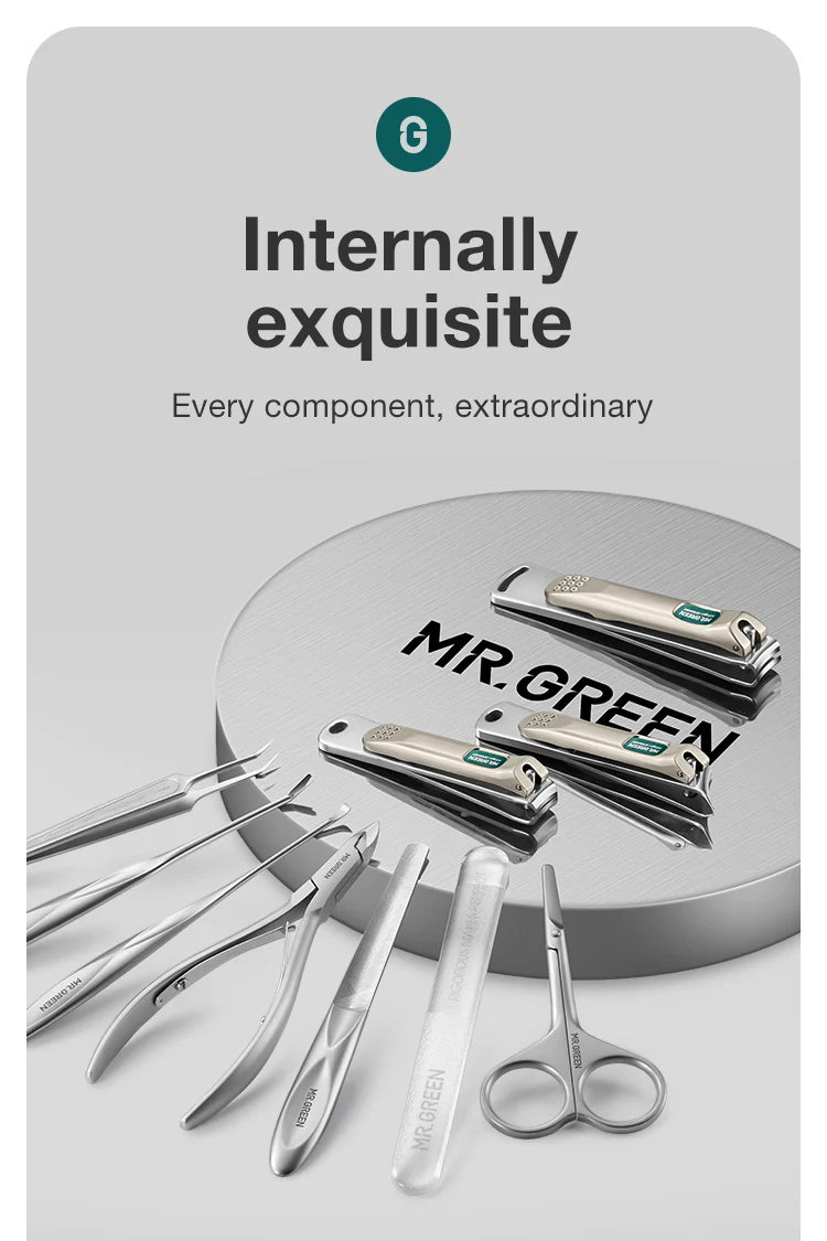 MR.GREEN Premium Manicure Set Professional-Grade Stainless Tools with Clean Lines & Travel-Ready Design Portable Case